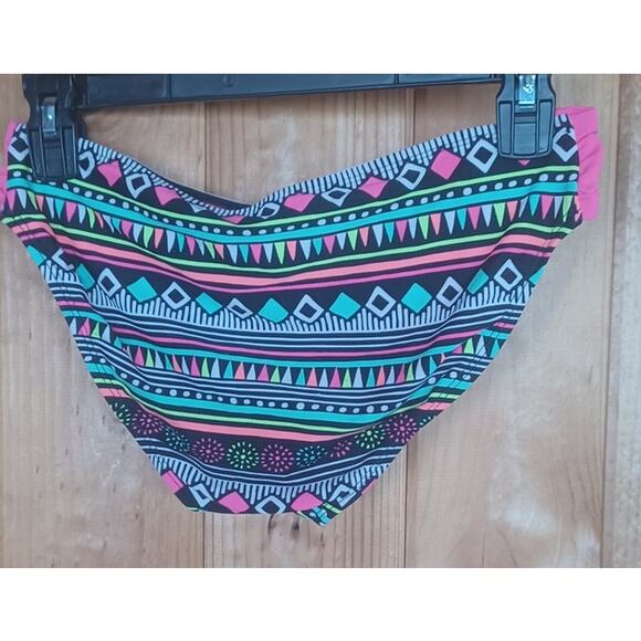 Justice Geometric Design Bikini Set Fuchsia Black Neon Colors Youth 14 - Picture 8 of 10